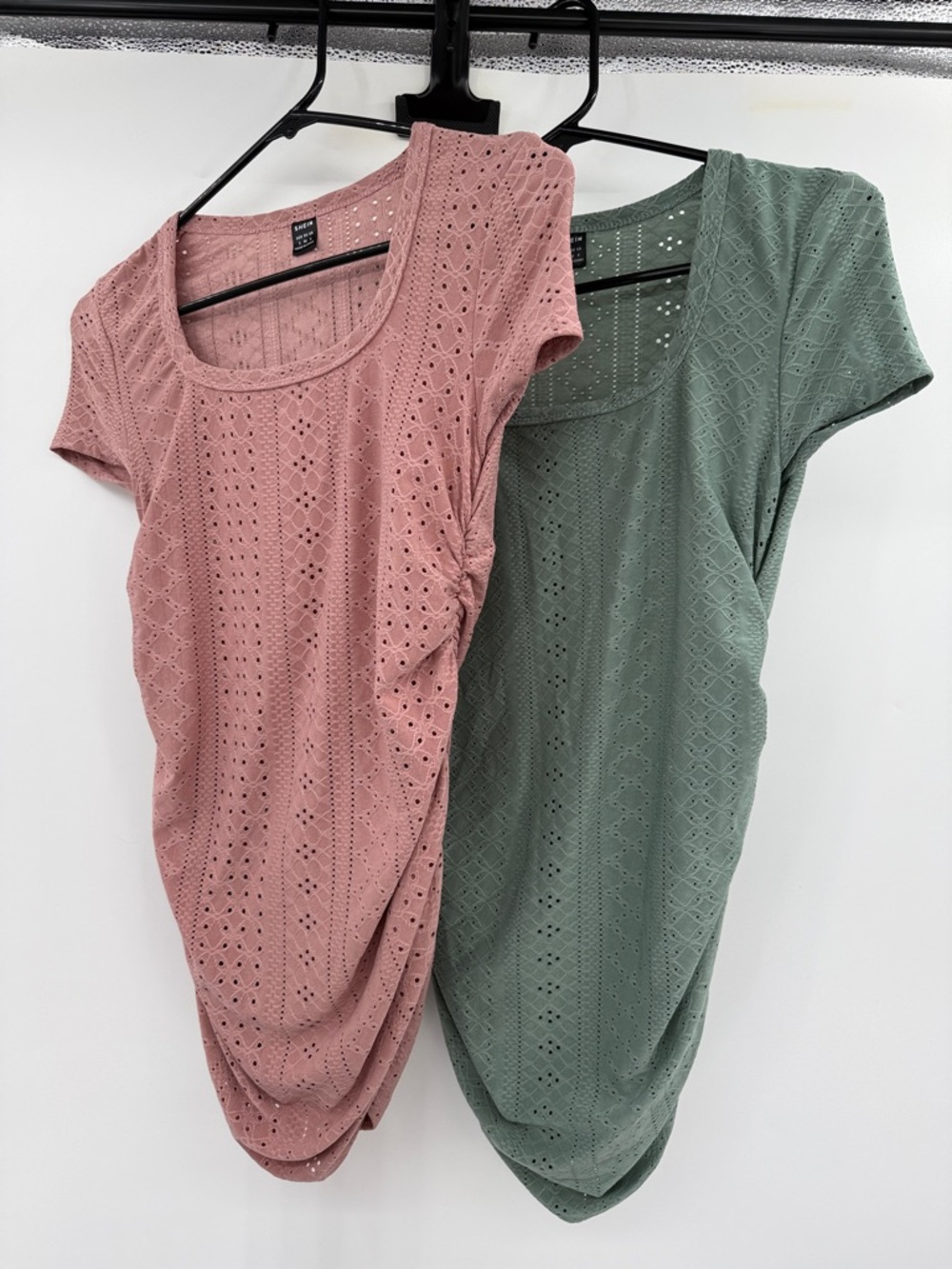 SHEIN Dusty Rose and Sage Eyelet Scoop Neck Short Sleeve Maternity Tops Size S